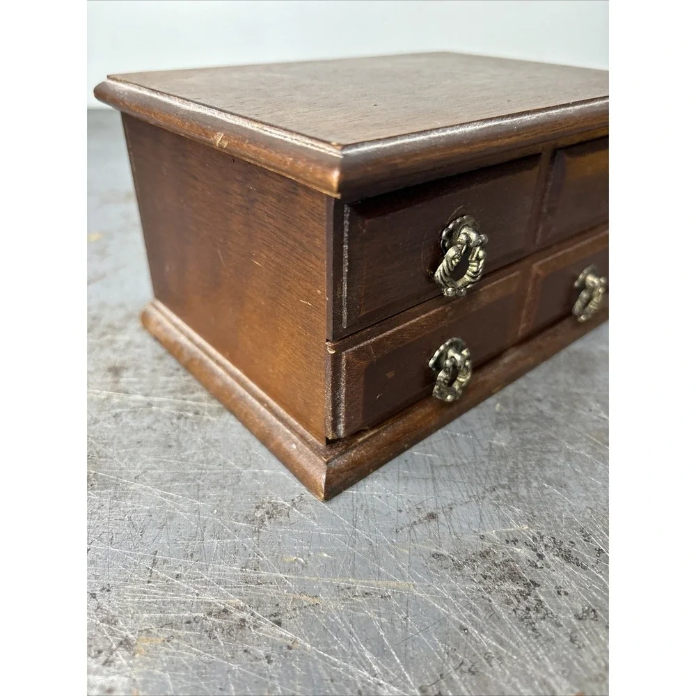 Vintage Wooden Himark 1 Drawer Small Jewelry Box Lined Compartments Mirror